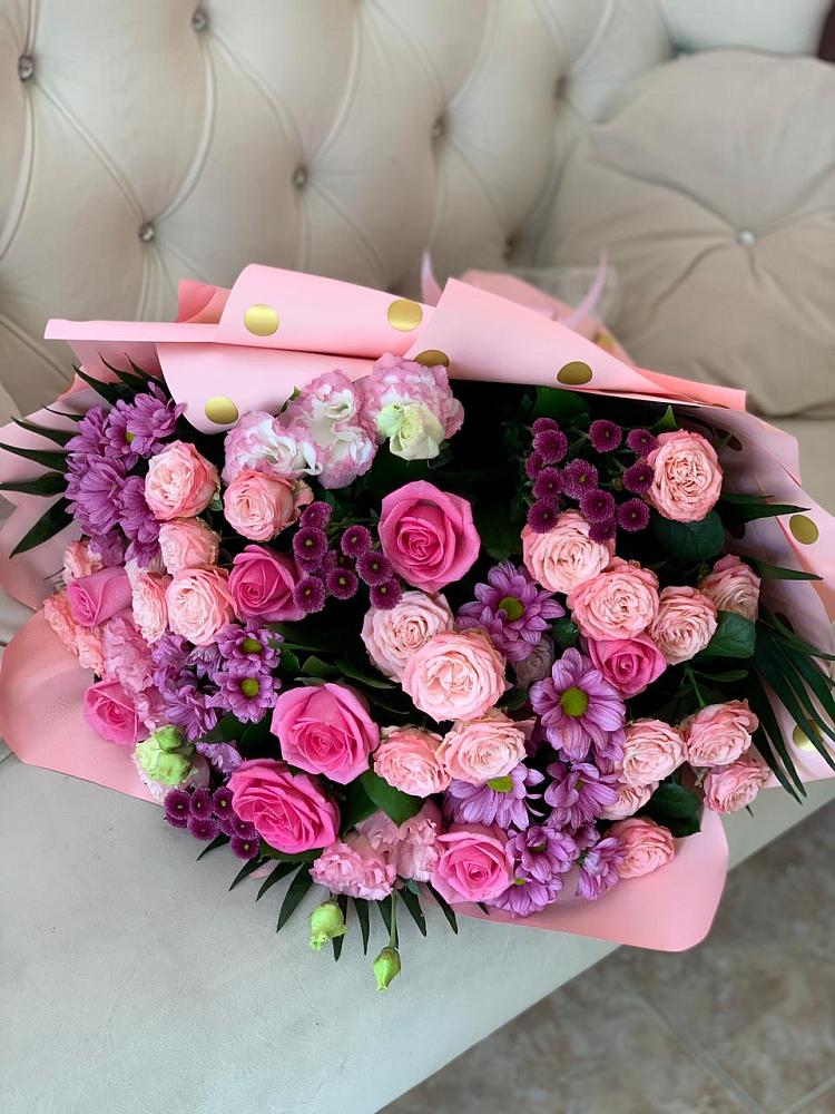 Букет цветов из: Хризантемы, Розы и Лизиантусы в Алексеевка Уфимский район