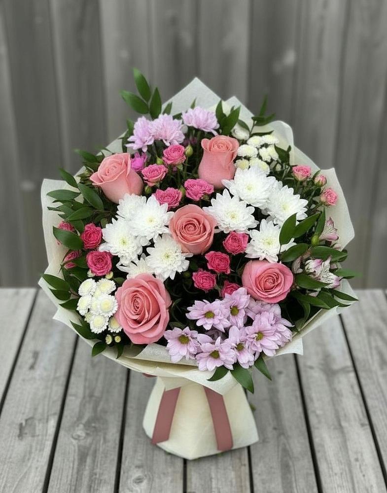 Букет цветов из: Альстромерии, Гвоздики, Розы и Хризантемы в Алексеевка Уфимский район