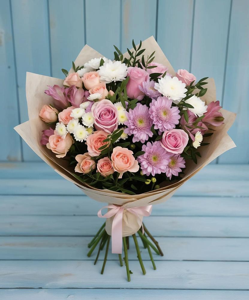 Букет цветов из: Хризантемы, Розы и Альстромерии в Алексеевка Уфимский район
