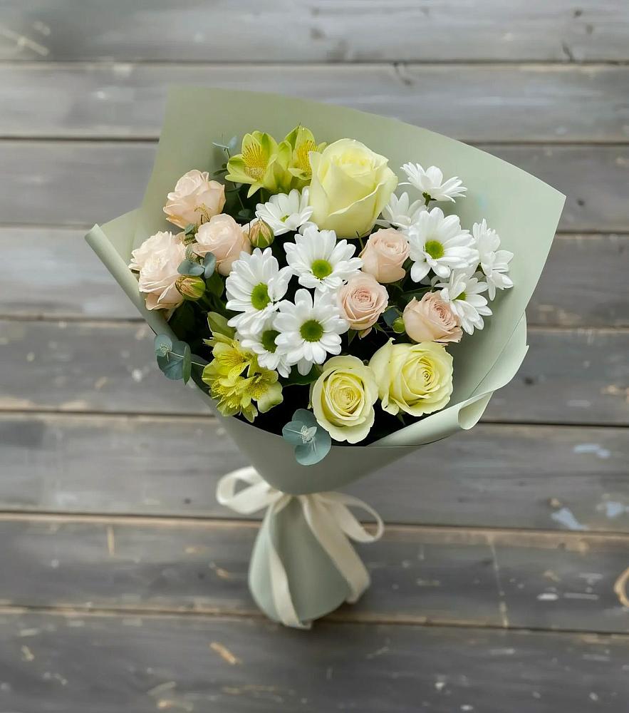 Букет цветов из: Альстромерии, Розы и Хризантемы в Алексеевка Уфимский район
