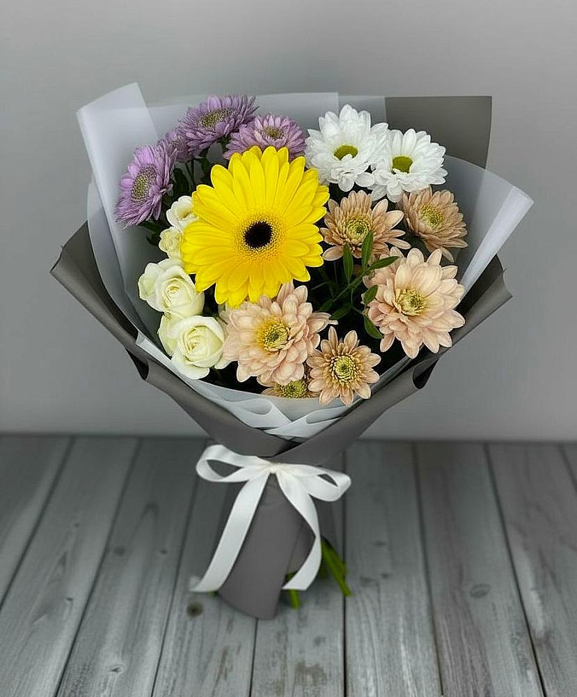 Букет цветов из: Розы, Герберы и Хризантемы в Алексеевка Уфимский район