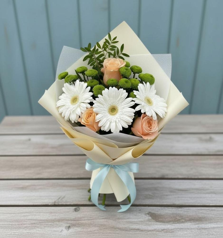 Букет цветов из: Герберы, Розы и Хризантемы в Алексеевка Уфимский район