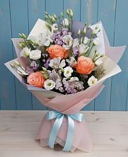 Букет цветов из:  Лизиантусы, Розы, Альстромерии и Гипсофила в Алексеевка Уфимский район