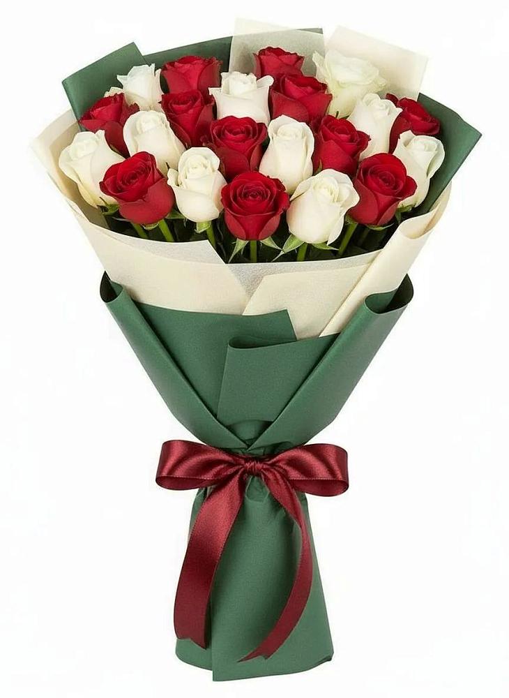 Букет Микс из красных и белых роз в Алексеевка Уфимский район