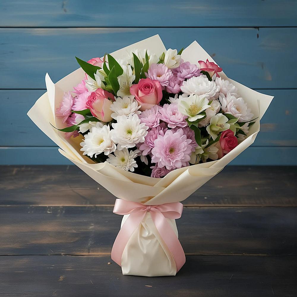 Букет цветов из: Хризантемы, Альстромерии и Розы в Алексеевка Уфимский район